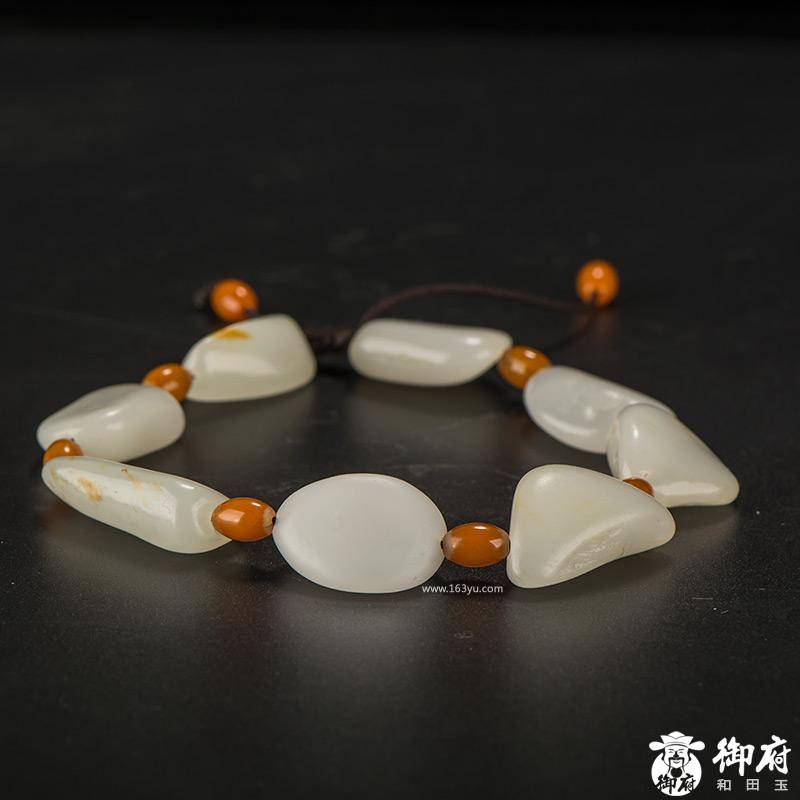 新疆和田玉黄皮白玉籽玉 手链 36克