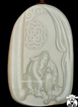 新疆和田玉撒金皮白玉籽玉牌子 太白醉酒