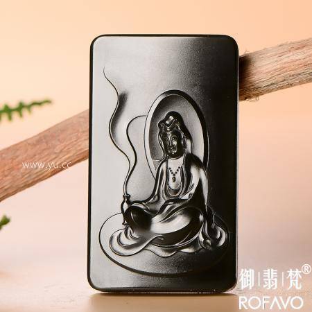 新疆和田玉青玉玉牌 净瓶观音 41克