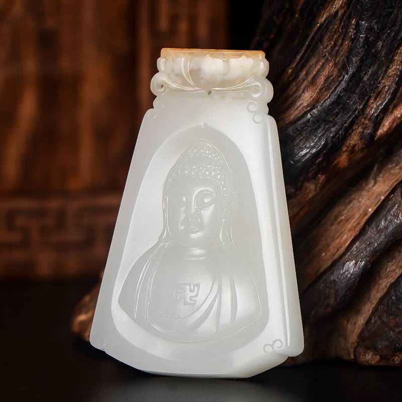 新疆和田玉枣红皮一级白白玉籽玉玉牌 花开见佛 25克