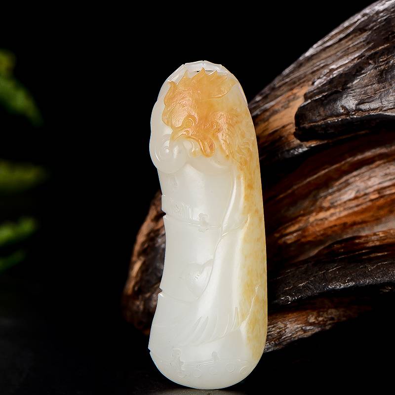 新疆和田玉枣红皮白玉籽料挂件 金鸡报晓 22.2克