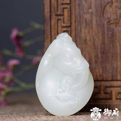 新疆和田玉原毛孔皮白玉籽玉挂件 封侯拜相 20.9克