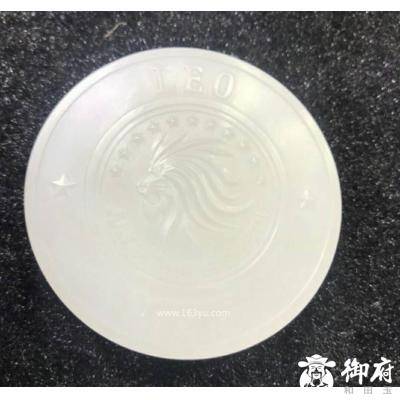 新疆和田玉原毛孔皮一级白白玉把件 守护星座之狮子座 74.9克