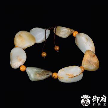 新疆和田玉黄皮白玉籽玉 手链 47克