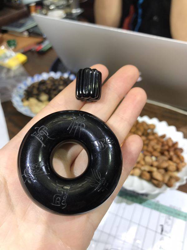 翡翠糯种墨翠挂件 莲花六字平安扣转运珠