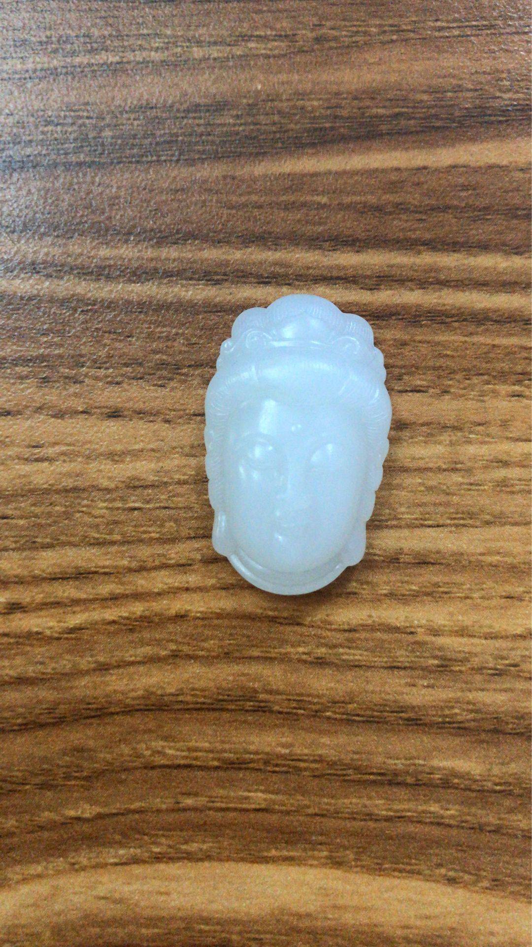 新疆和田玉原毛孔皮一级白白玉籽玉玉牌 观音头像
