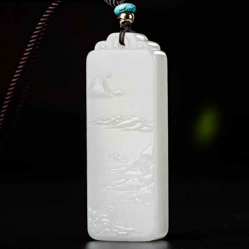 新疆和田玉白玉籽玉玉牌 山水情 40克