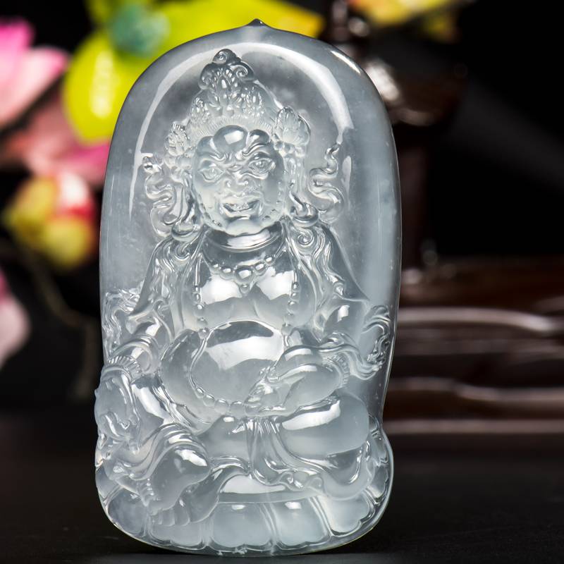 缅甸天然A货 翡翠冰种晴水黄财神挂件