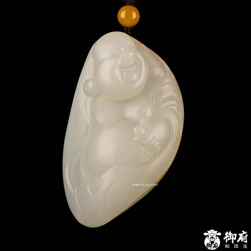 新疆和田玉黃皮一級白白玉籽玉把件 佛 70.5克