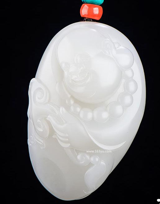 新疆和田玉原毛孔皮籽玉把件 莲花弥勒佛 93.8克