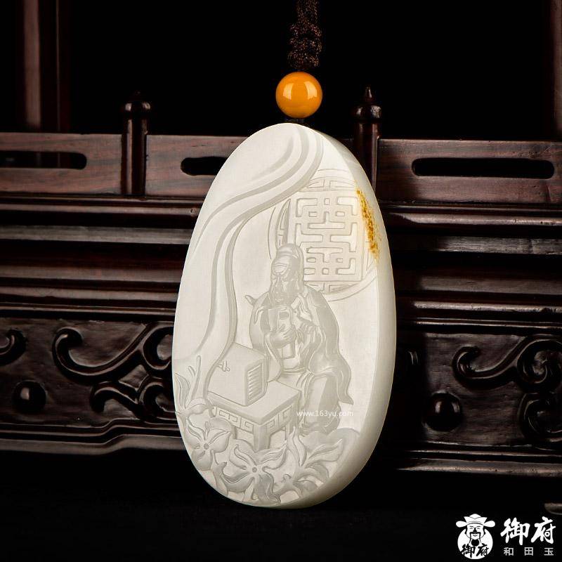 神工奖优秀奖 新疆和田玉洒金皮白玉籽玉玉牌 夜读春秋 75.5克