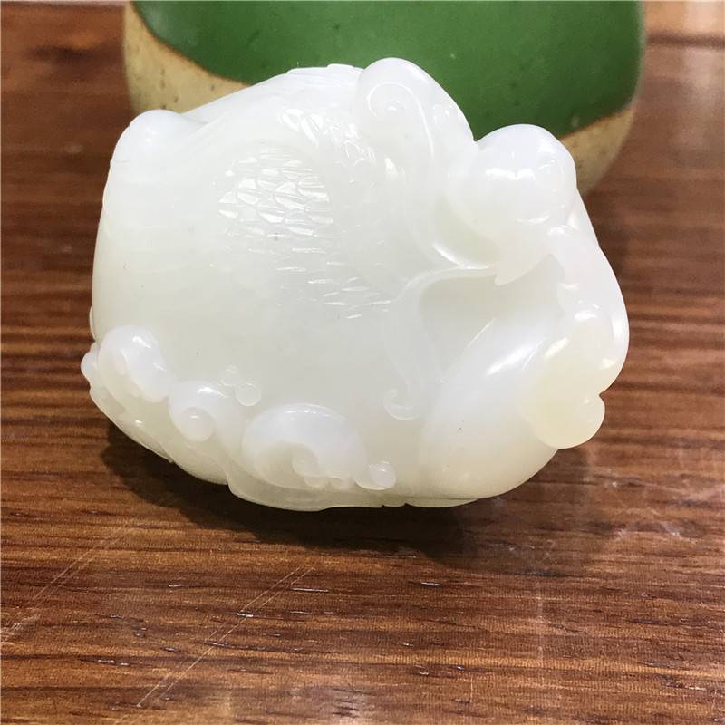 新疆和田玉黄皮白玉籽玉把件作品 鹅如意
