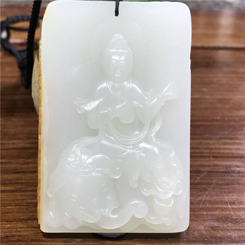 新疆和田白玉籽玉玉牌 普贤菩萨 66.1g