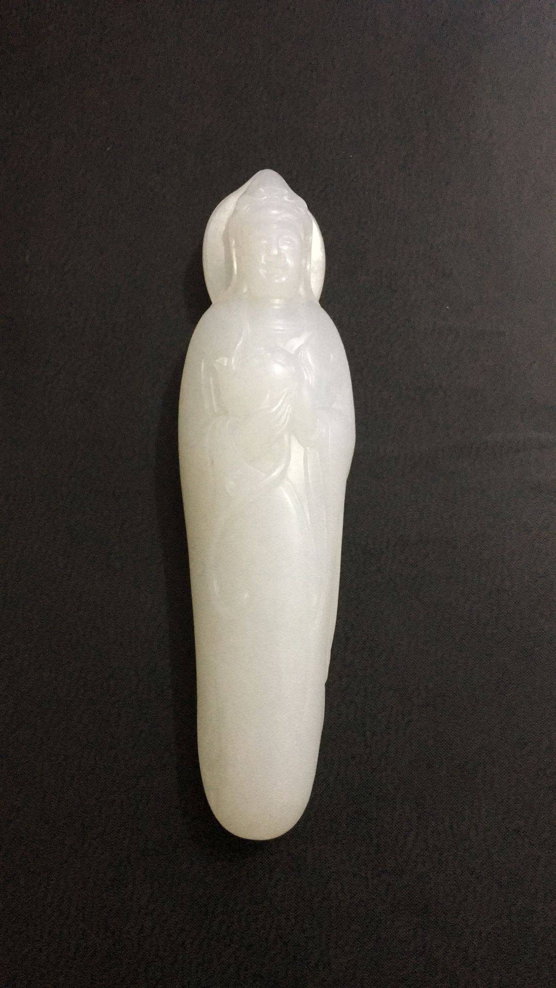 新疆和田玉原毛孔皮白玉籽玉挂件 持莲观音