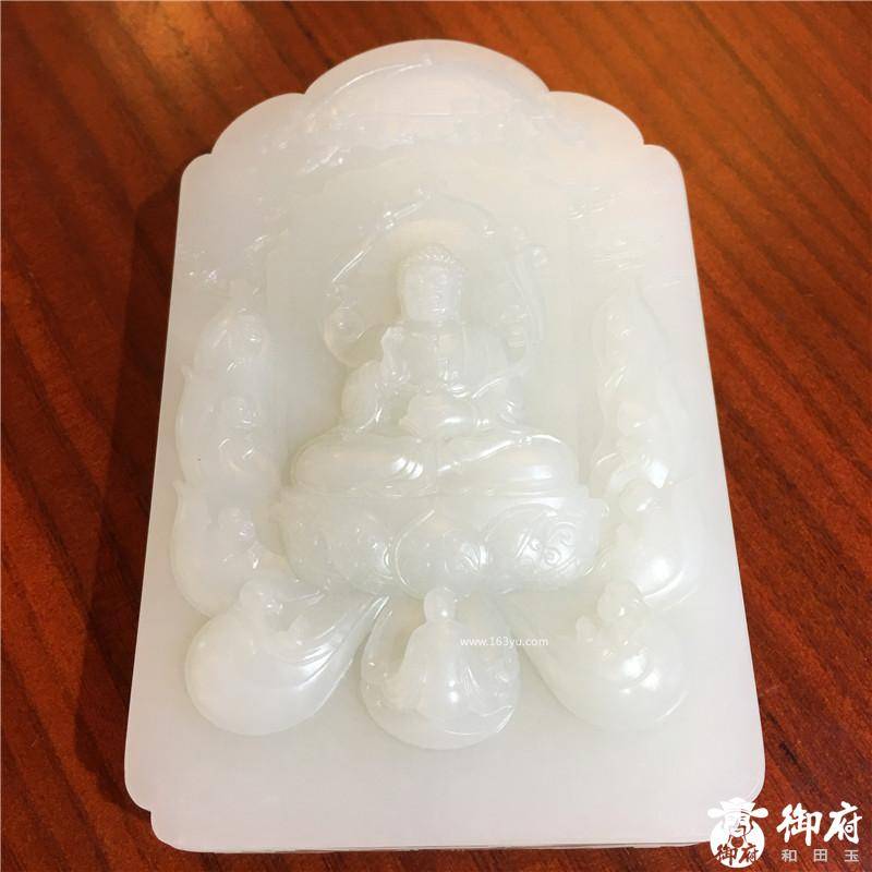 新疆和田玉原毛孔皮白玉籽玉摆件 万佛朝宗 437克