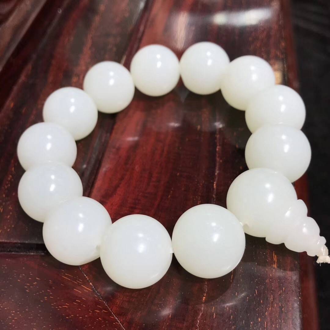 新疆和田玉籽玉圆珠手串18mm 122g
