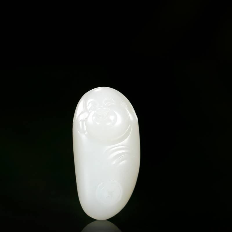 新疆和田玉原毛孔洒金皮白玉籽玉挂件 元宝弥勒 10.5g