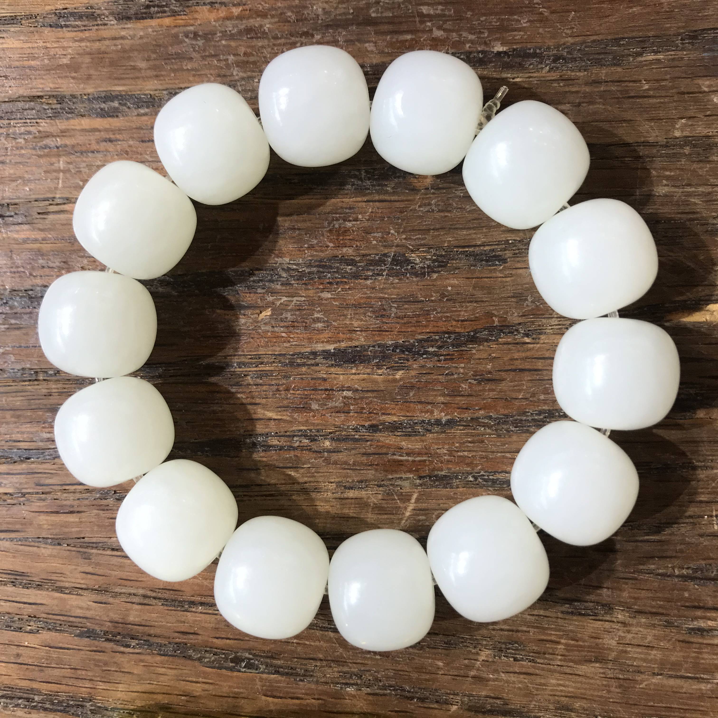 新疆和田玉原毛孔白玉籽玉 桶珠手链 96g