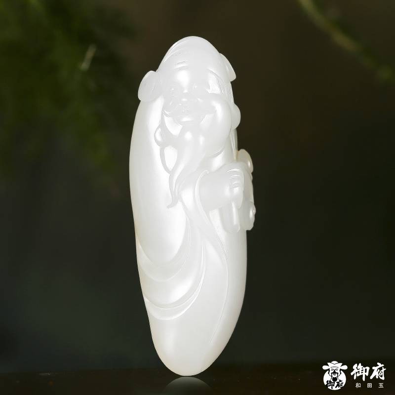 新疆和田玉洒金皮白玉籽玉玉牌 财神 23.6克