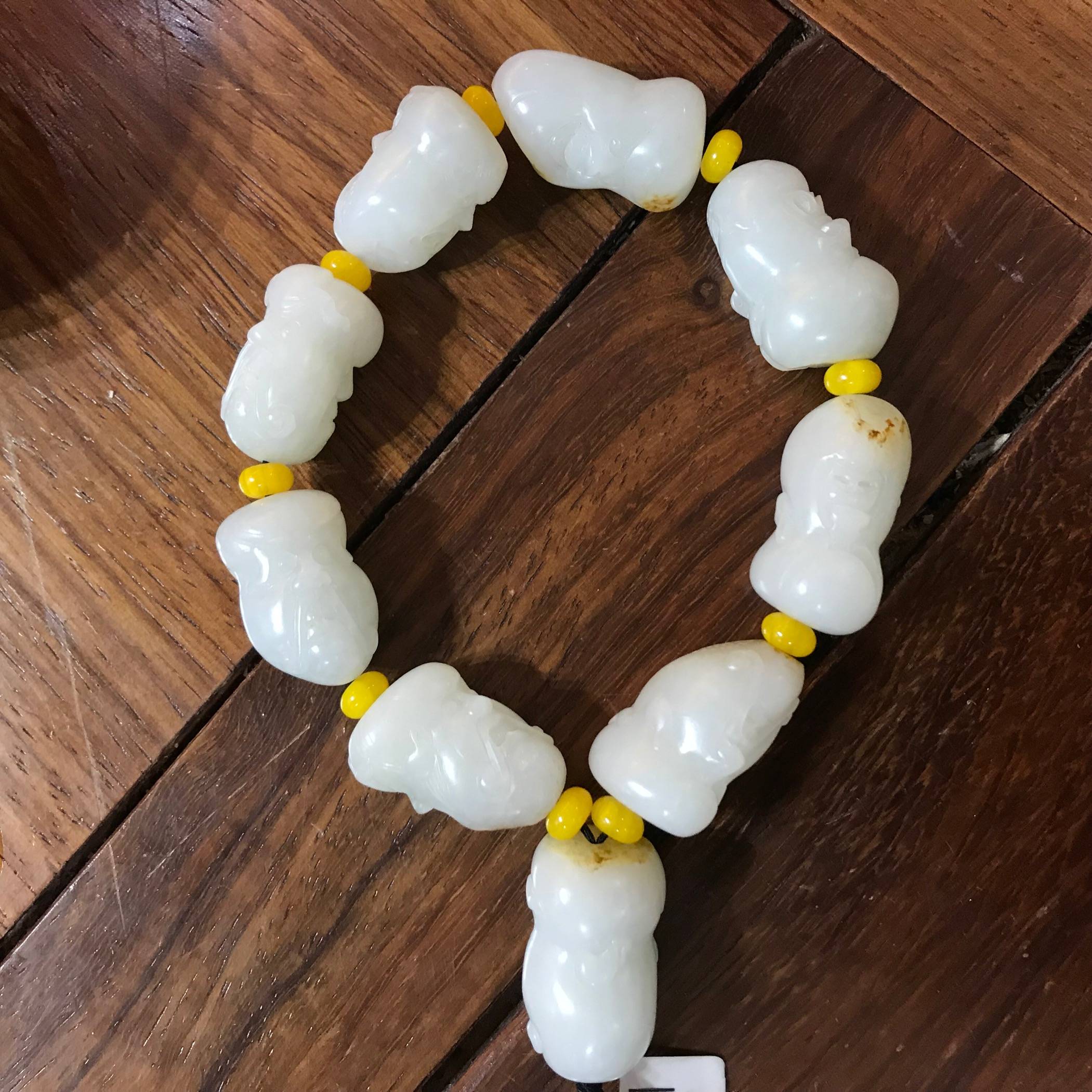 新疆和田玉白玉籽玉 罗汉 手链（9颗）