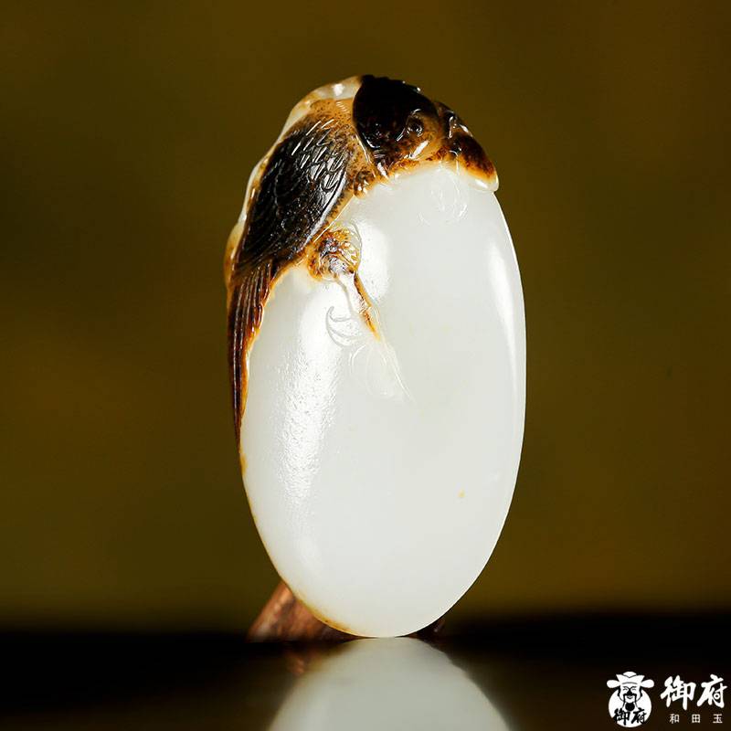 新疆和田玉枣黑皮白玉籽玉挂件 喜事连连 38.2克