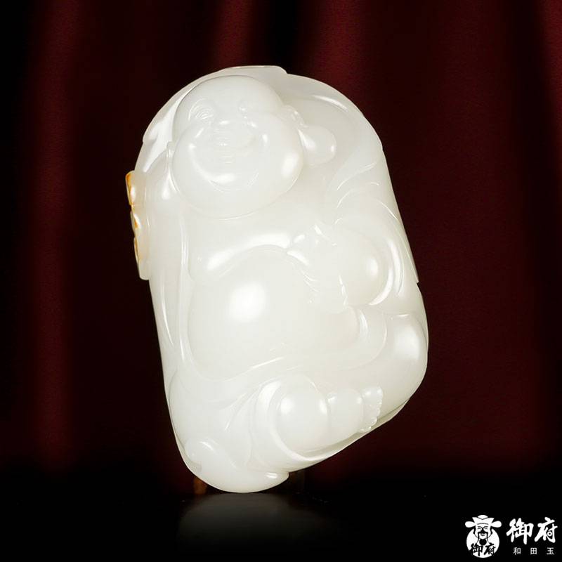 新疆和田玉红皮白玉籽玉把件 欢喜弥勒 89.5克