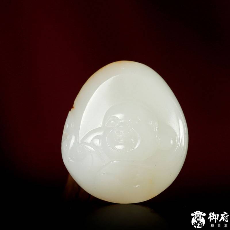 新疆和田黄皮白玉籽玉 挂件 弥勒11.5克
