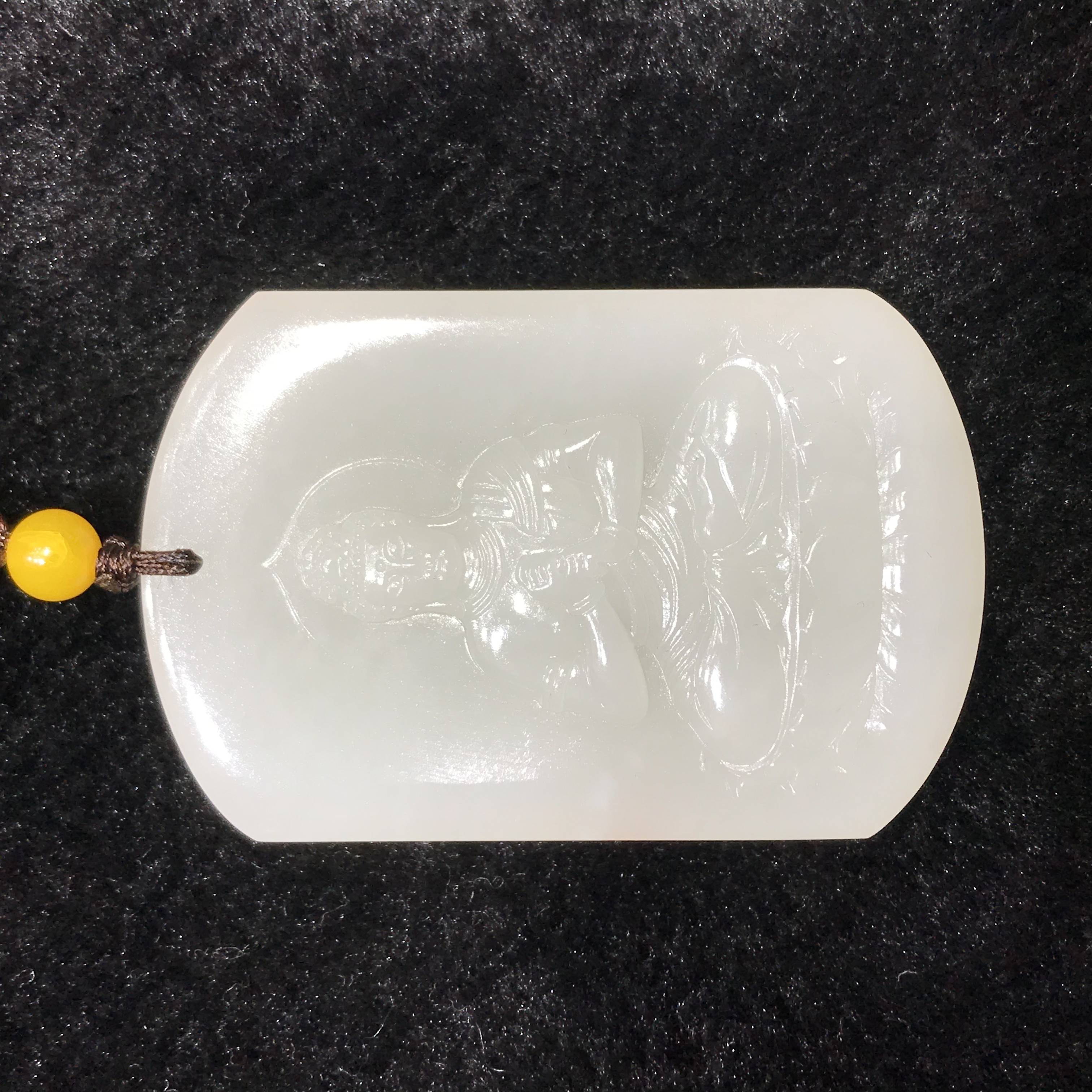 新疆和田玉洒金皮白玉籽玉玉牌 大日如来 47克