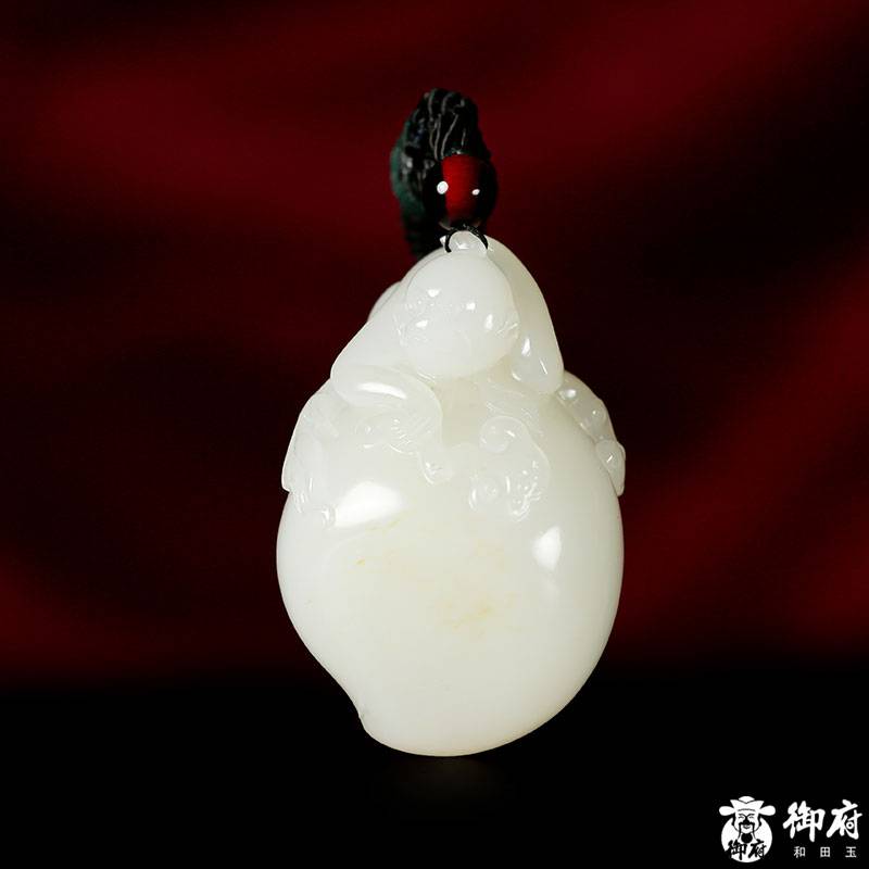 新疆和田玉白玉籽玉挂件 灵猴献瑞 43.4克
