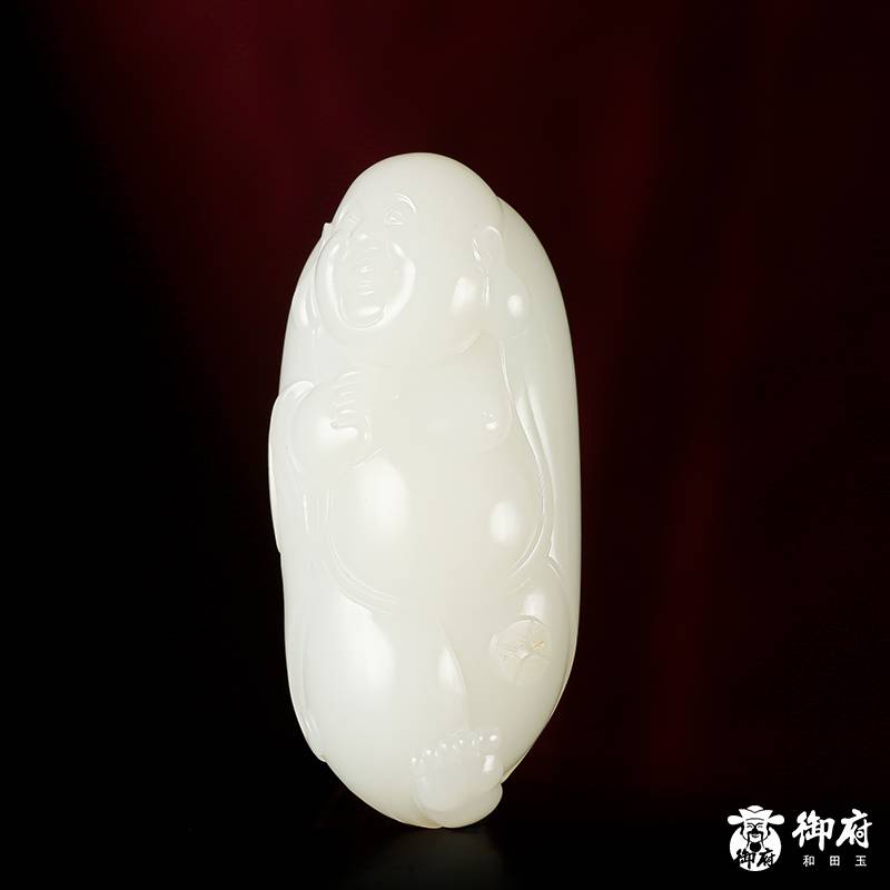 新疆和田玉白玉籽玉把件 笑佛 75克