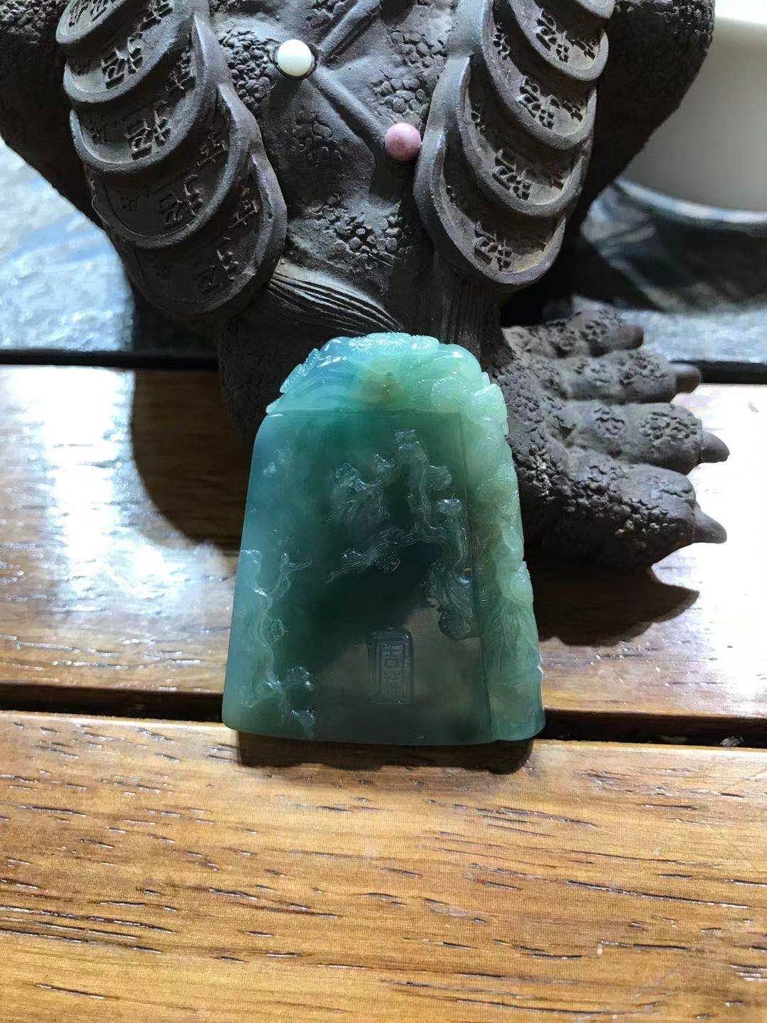 缅甸翡翠A货冰种飘翠玉 岁寒三友 31.6克