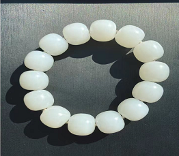 新疆和田玉白玉籽玉桶珠手链 97克