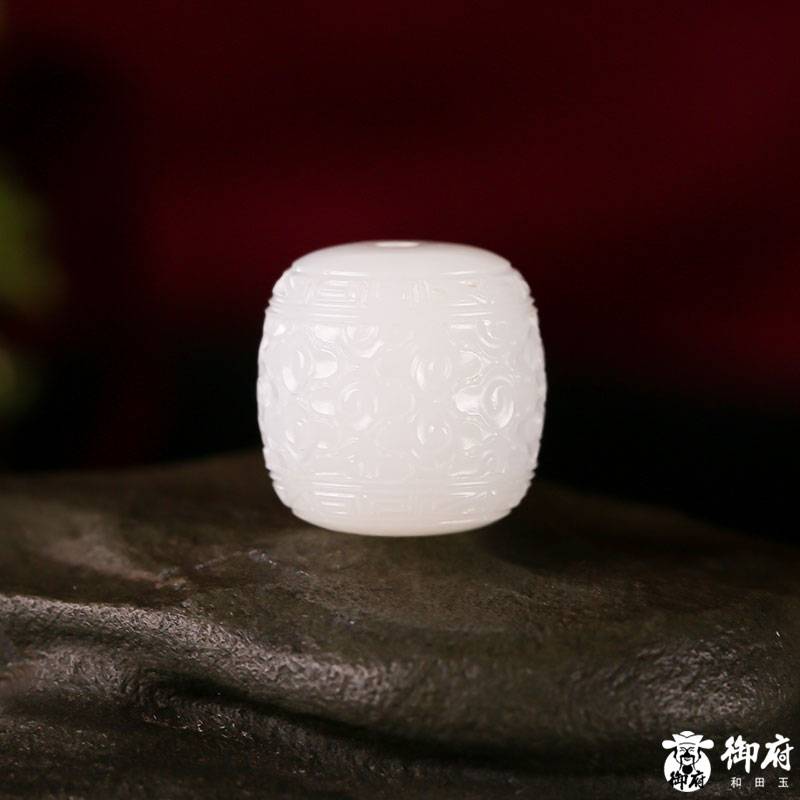 新疆和田玉白玉籽玉桶珠 回纹珠 11.2克