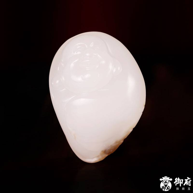 新疆和田玉秋梨皮羊脂白玉籽玉挂件 笑佛 10克