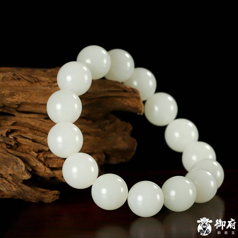 新疆和田玉白玉籽玉圓珠手串 80克 圖片2