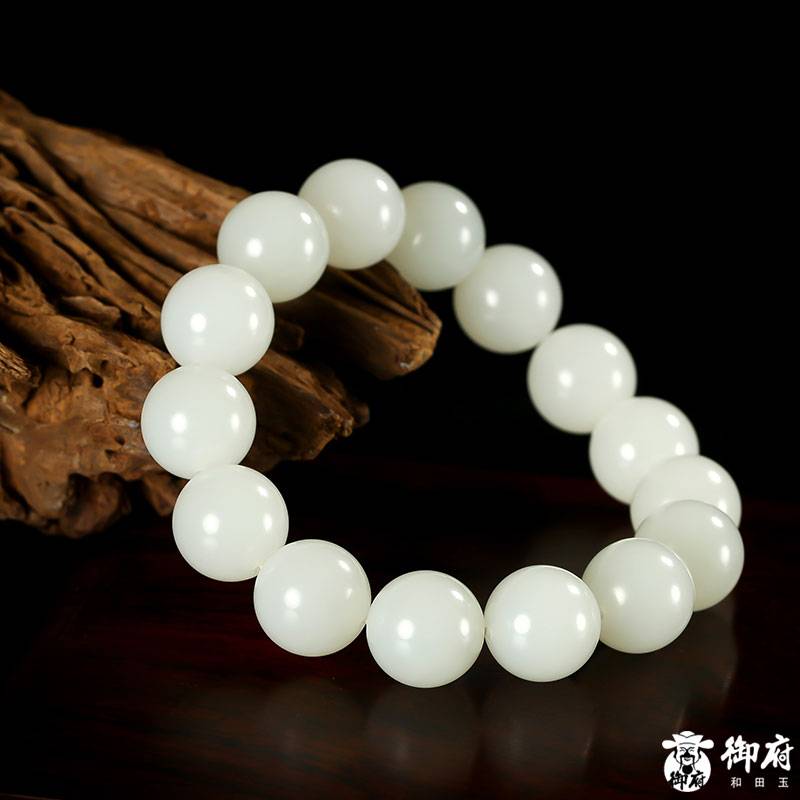 新疆和田玉白玉籽玉圓珠手串 80克 圖片3