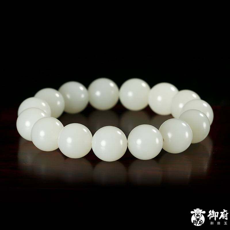 新疆和田玉白玉籽玉圓珠手串 80克 圖片5