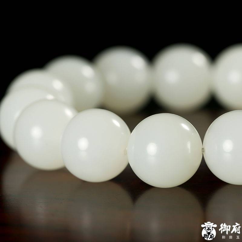 新疆和田玉白玉籽玉圓珠手串 80克 圖片6