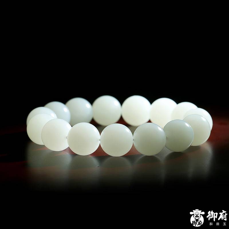 新疆和田玉白玉籽玉圓珠手串 80克 圖片8