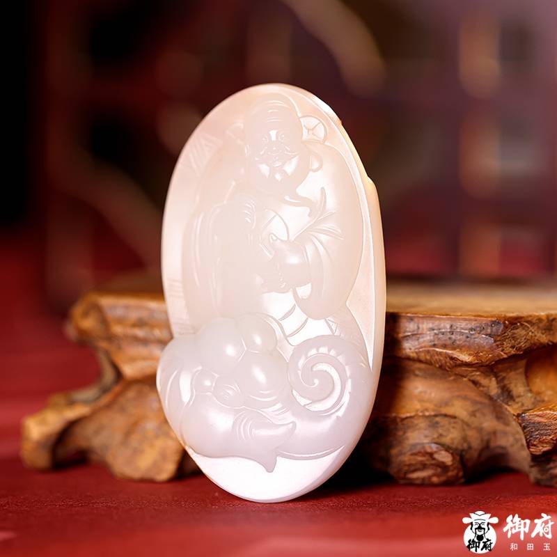 新疆和田玉黃皮白玉籽玉玉牌 財神 76克 圖片7