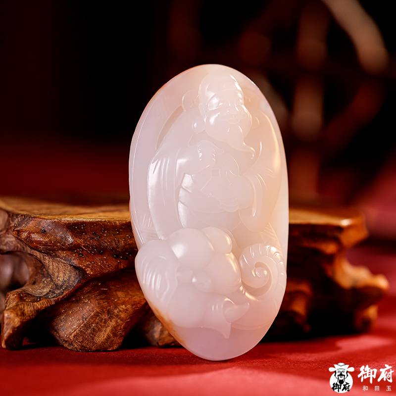 新疆和田玉黃皮白玉籽玉玉牌 財神 76克 圖片6