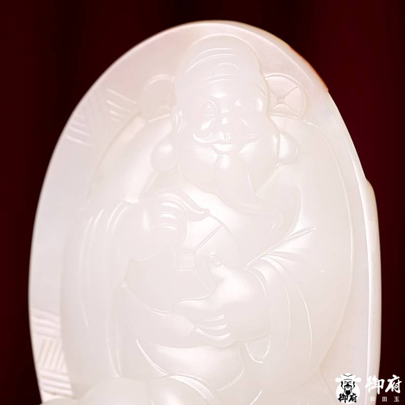 新疆和田玉黃皮白玉籽玉玉牌 財神 76克 圖片5