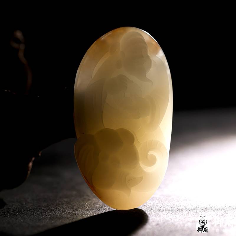 新疆和田玉黃皮白玉籽玉玉牌 財神 76克 圖片2