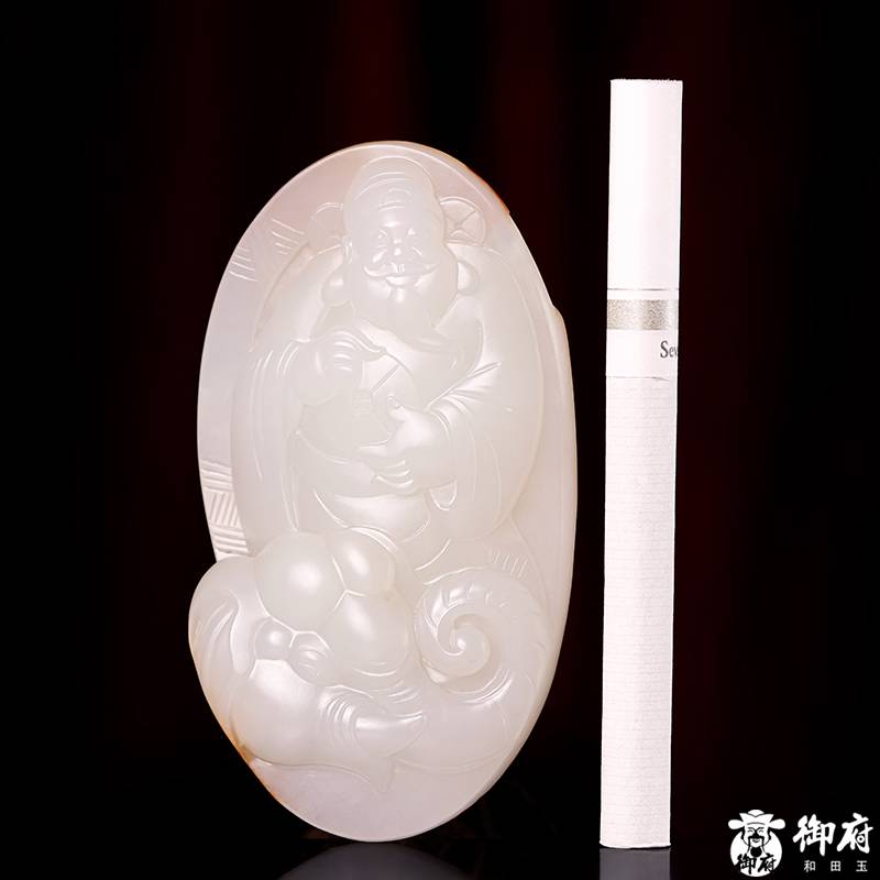 新疆和田玉黃皮白玉籽玉玉牌 財神 76克