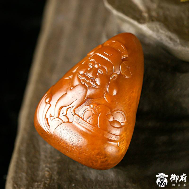 新疆和田玉黃沁籽玉掛件 財神 39克 圖片7