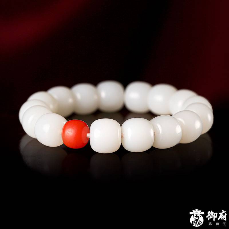 新疆和田玉原毛孔皮白玉籽玉 手串 60.7克 圖片8