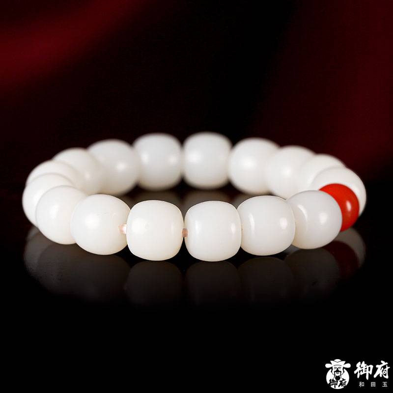 新疆和田玉原毛孔皮白玉籽玉 手串 60.7克 圖片7