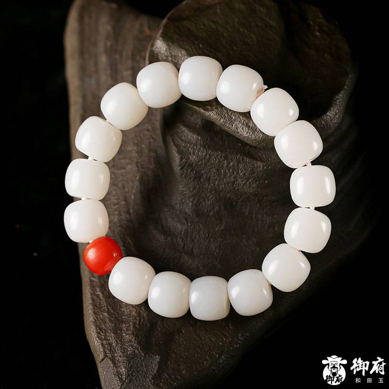 新疆和田玉原毛孔皮白玉籽玉 手串 60.7克 圖片5