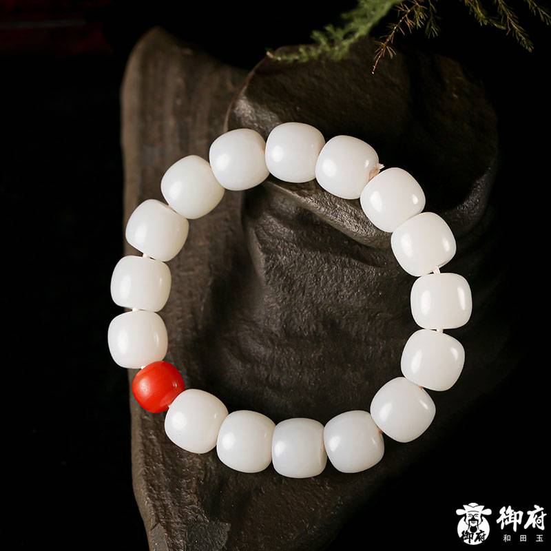 新疆和田玉原毛孔皮白玉籽玉 手串 60.7克 圖片4