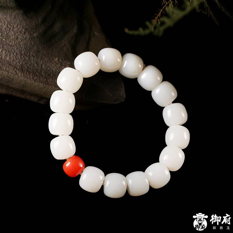 新疆和田玉原毛孔皮白玉籽玉 手串 60.7克 圖片3